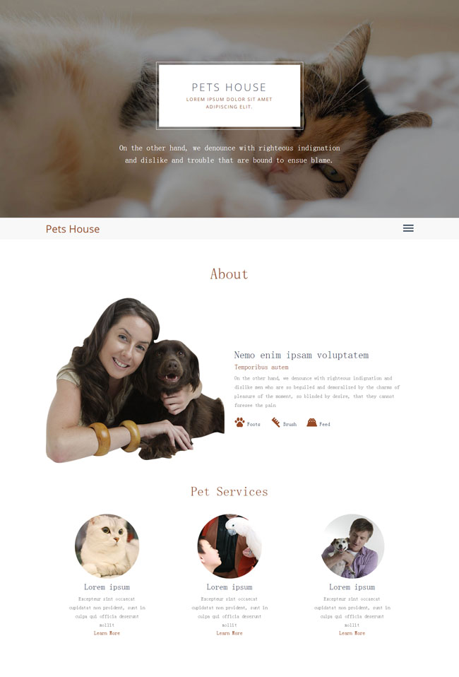HTML5大气简洁宠物网站模板