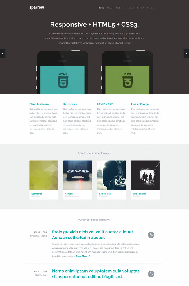 HTML5响应式模版Sparrow