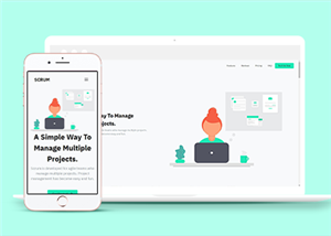 便携式卡通项目管理响应式单页html网站模板