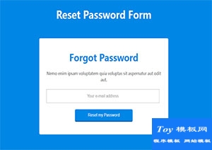 reset password form蓝色背景重置密码表格网站模板