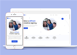 蓝色小图形点缀创意小微企业网站模板