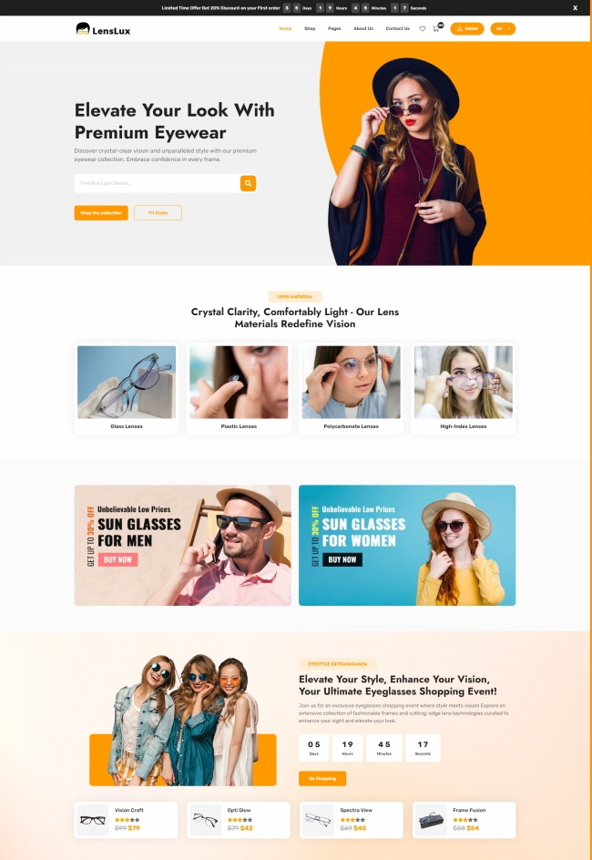 HTML5眼镜在线商城网站模板