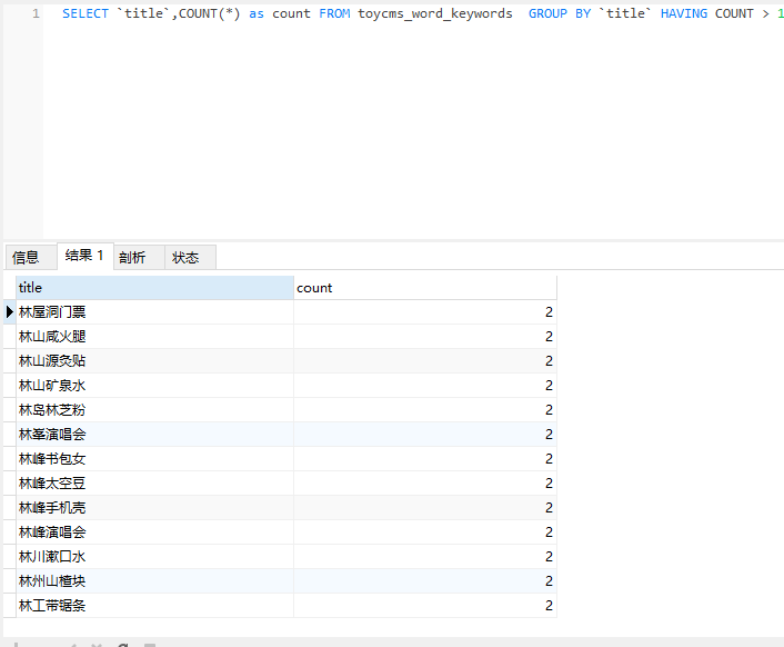 Mysql中如何查询某字段重复的值，重复的数据